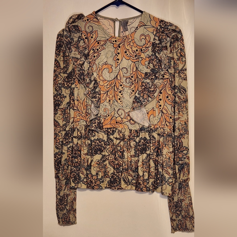 Blink London Anthropologie Long Sleeve Peplum waist Blouse  Size XS